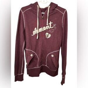 Element Burgundy Zip-Up Hoodie with Embroidered Design